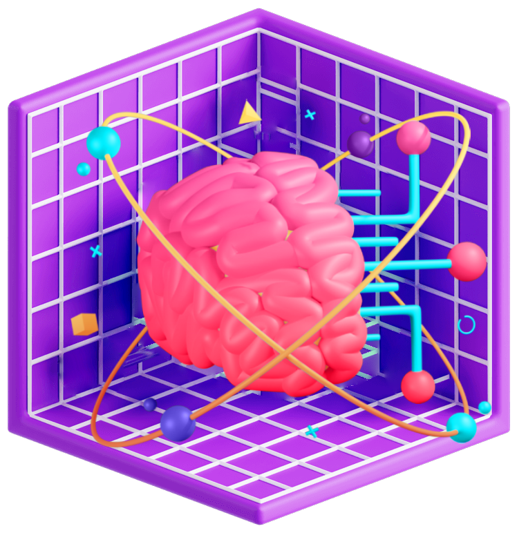 an image with brain in a cube with the concept of intelligent natural language understanding solution